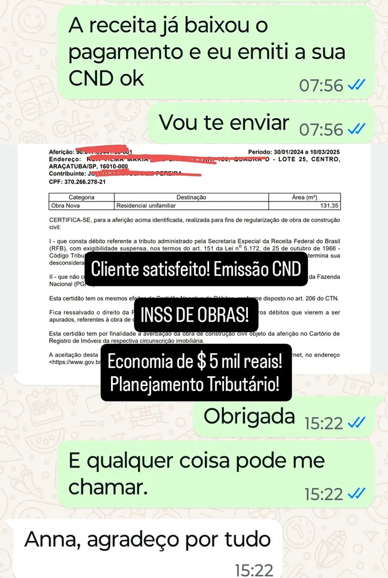 depoimentos casos reais redução de inss de obra anna paula araujo especialista em regularização de obra (2)